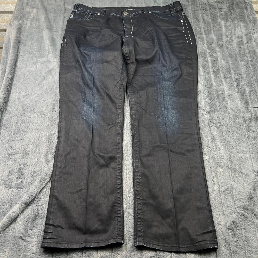 MEK DNM Bulgan Straight Leg Jeans Mens 42x34 Dark Wash Embroidered Pockets 13286